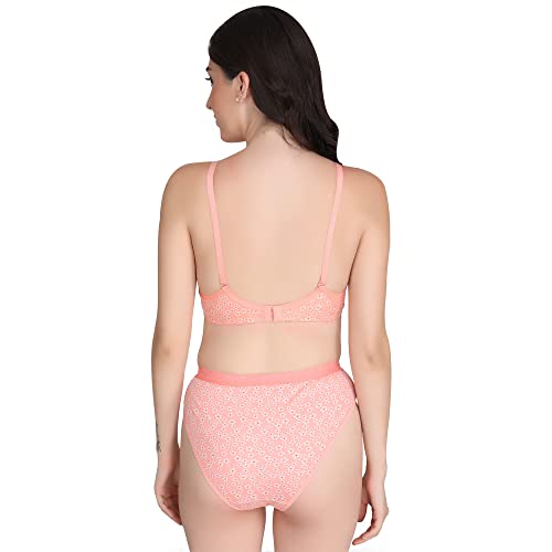 Image of Women Padded Printed Bra Panty - Made of Pure Cotton Full Coverage Non Wired Seamless Pushup Soft Cup for T-Shirt Saree Dress Sports Garment for Daily Use Everyday