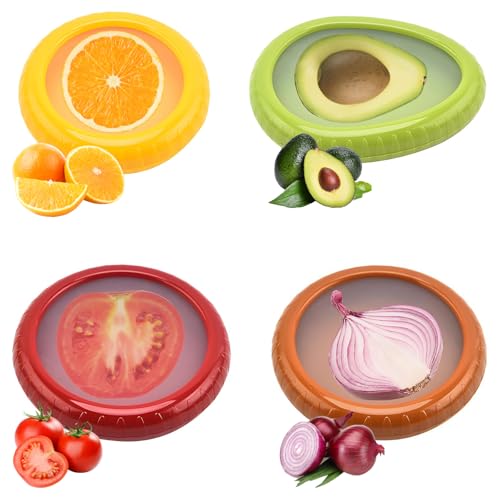 4 Piezas Cajas de Almacenamiento de Frutas de Silicona, Envase de Silicona Reutilizable para Frutas y Verduras, Aguacate Titular, Contenedores Antioxidantes para Nevera, Para Limón Tomate Cebolla