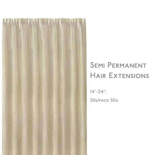 Image of WENNALIFE U Tip Hair Extensions Human Hair, 50g 50s 20 Inch Ash Blonde Highlighted Platinum Blonde Remy Hair K Tip Invisible Straight Keratin Hot Fusion