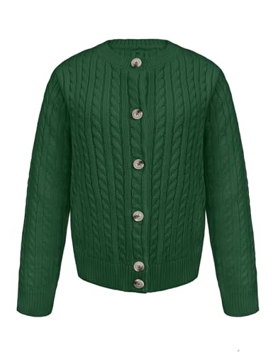 Girls Casual Long Sleeve Button Down Sweaters Cardigan Kids Crew Neck Cable Knit Outwear Coat School Uniform Jackets