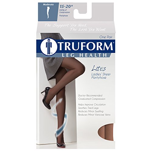 Image of Truform Sheer Compression Pantyhose, 15-20 mmHg, Women's Shaping Tights, 20 Denier, Taupe, Queen (Pack of 2)