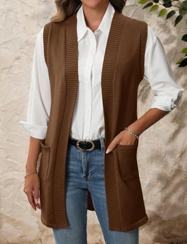 Image of IDEALSANXUN Womens Long Sweater Vest Fall Winter Open Front Sleeveless Cardigans Vest Tops