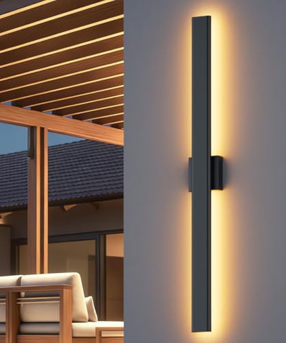 Image of Aipsun Black Outdoor Wall Sconce 3000K 4000K 6000K, 47.2in Modern Exterior Light 1 Pack, Long LED Linear Wall Light Outside Lighting for Entrance, Hallway, Garage, Porch(3CCT)
