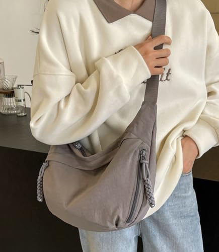 Image of Hobo Bag for Women Men Crescent Shoulder Bag Retro Nylon Canvas Crossbody Bag Slouchy Corduroy Dumpling Bag Purse | Retro