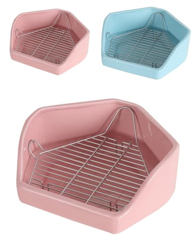SJGEIDM 小動物用 陶器トワレ ワレ うさぎトイレ 飼育ケージ内装 チンチラ用陶器ト 三角消臭セットうさぎ用 噛み防止 うさぎのトイレ ベビーピンクト トイレ本体 チンチラ用トイレ かわいい ペット 清潔 小動物用 トイレトレーニングに最適 コーナー