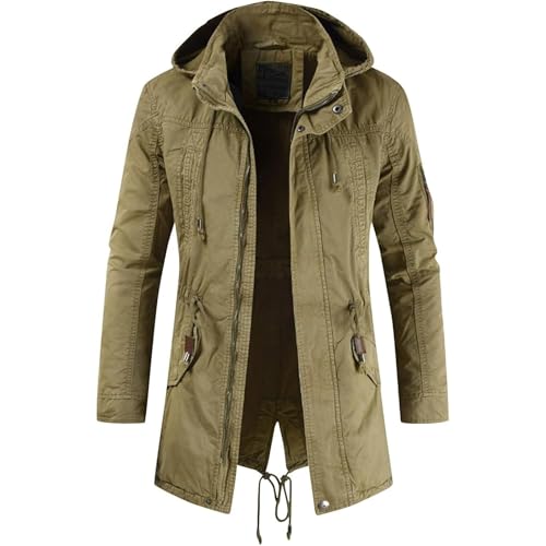 Maiyifu-GJ Men's Winter Military Thicken Parka Jacket Military Full Zip Removable Hooded Coat Cotton Warm Mid Long Outerwear