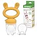 Haakaa Baby Food Feeder / Frucht-Futterspender Schnuller Silikon Baby Feeder Beißring für Babys Säugling Spielzeug ab 3 Monaten BPA frei, mit Schnuller-Clip und Reiseetui (1 Packung, senff)