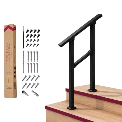 CR Fence & Rail Handrails for Outdoor Steps & Indoor Stair Railing Kit for Seniors 1-2 Steps Safety Hand Rail for Porch & Deck with 26 top Rail