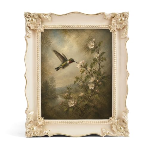 Image of Saysmile 8x10 Vintage Picture Frame with Embossed Flower Design, White Ornate Frame for 8x10 or 5x7 Pictures with White Mat, Hand-Crafted Resin Antique Frames for Tabletop & Wall Hanging, Home Decor (White)