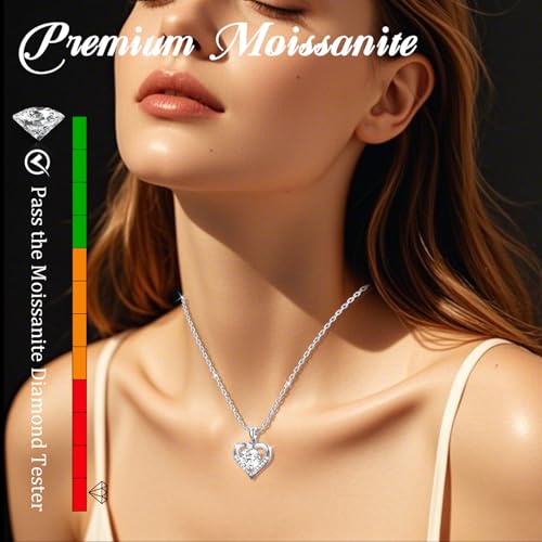 Moissanite Necklace for Women, 925 Sterling Silver Heart Necklace, Hypoallergenic Diamond Pendant Necklaces Jewelry Anniversary Brithday Gifts for Women Wife Girlfriend2