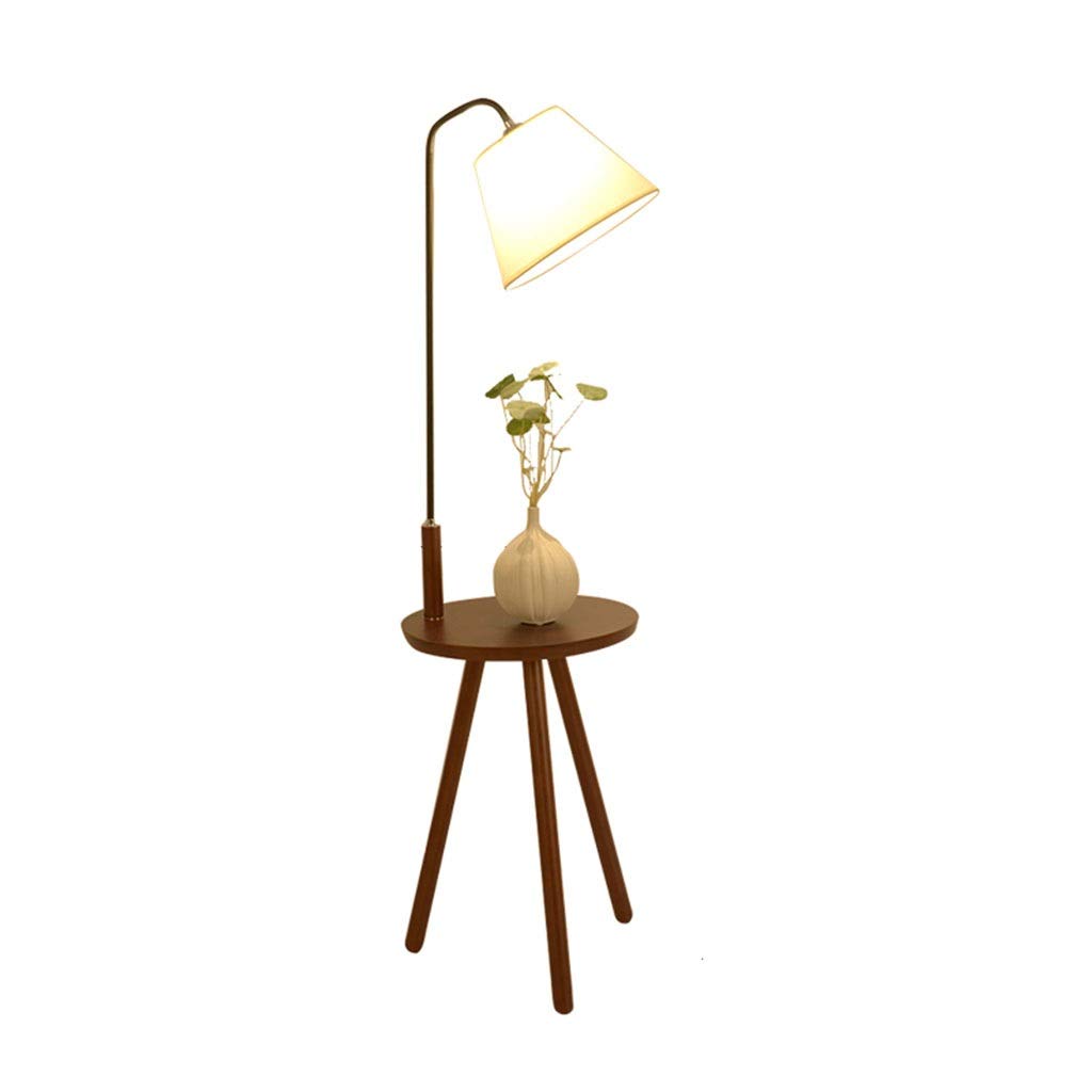 MERTNK Floor Lamp Nordic Wood Storage Living Room Warm Bedroom with Table Modern Minimalist Vertical Bedside Lamp Standing Light/B-Power Switch Button