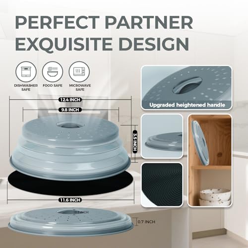 Image of 12 inch Large Microwave Splatter Cover & Silicone Mat, Foldable Food Cover and Raised Handle, BPA-Free Splatter Guard Lid, Multi-Purpose Heat-Resistant Mat for Pots,and Kitchen