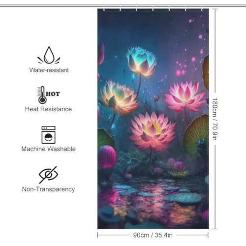 Rideau de douche imperméable en polyester lotus 92x183 cm