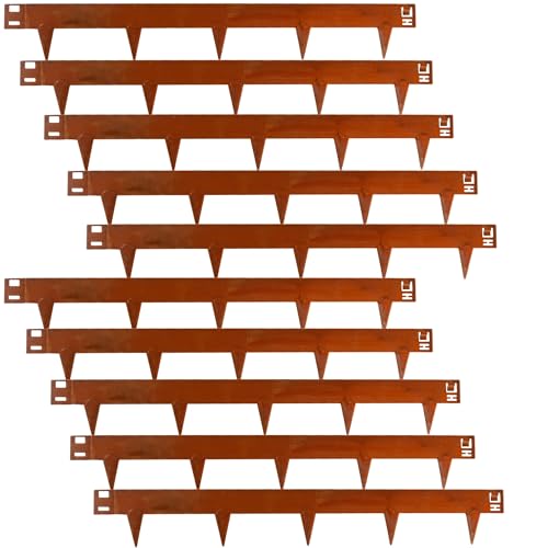 UNIGARDIA Flexible Rasenkante aus Cortenstahl 10 m - Garten Metall Beeteinfassung 150 mm Hoch - Beetbegrenzung mit Rost Einfach einschlagen, 1 Paar Montagehandschuhe inklusive, Corten