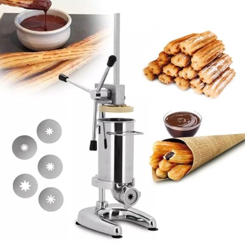 Máquina para hacer churros manual, máquina para hacer rellenos de churros, máquina para hacer churros de rosquilla española manual comercial de 2L/3L con 5 tipos de moldes, para restaurantes,2L