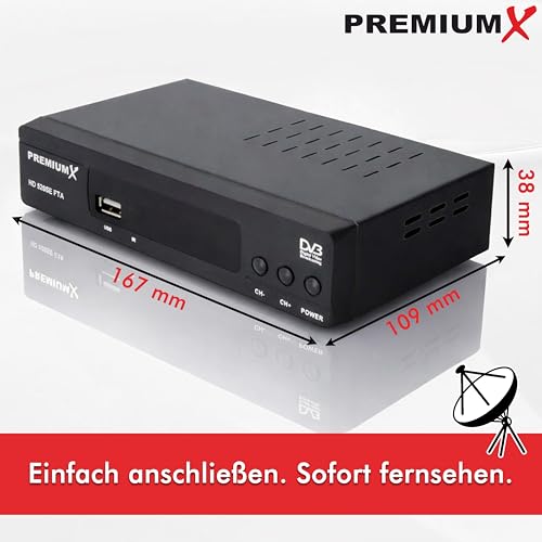 PremiumX Satelliten-Receiver HD 520SE FTA Digital SAT TV Receiver DVB-S2 FullHD HDMI SCART 2X USB Multimedia-Player, Astra Hotbird vorprogrammiert