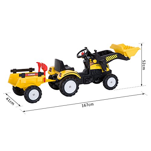 HOMCOM Trettraktor mit Anhänger Tretauto Traktor ab 3 Jahre Kinder 167 x 41 x 52 cm – Bild 8