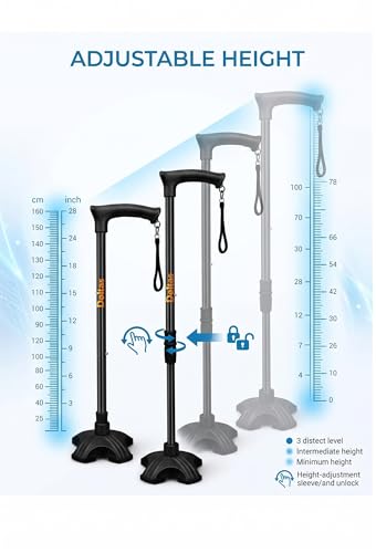 Image of DOLTAS Walking Stick with Self Standing Base | Adjustable Height Lightweight| Ergonomic Grip Walking Cane for Men & Women | Stable Base Leg Support Stick for Elderly, Patients & Disabled.