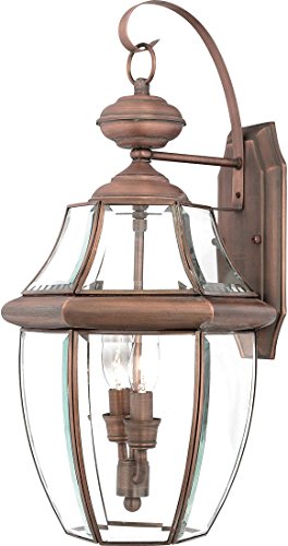 Quoizel NY8317AC Newbury Outdoor Wall Lantern Wall Mount Lighting, 2-Light, 120 Watts, Aged Copper (20"H x 11"W)