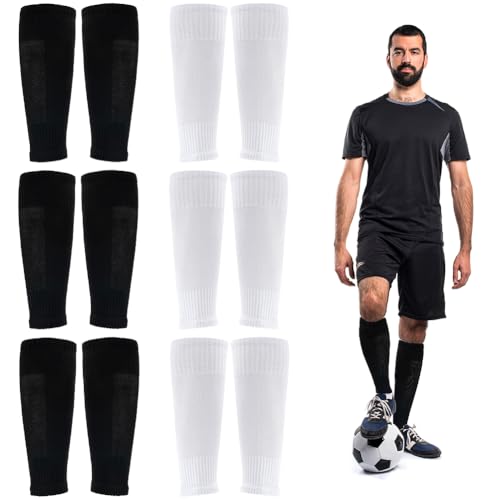 Ukontagood 6 Pairs Leg Sleeves for Soccer Socks, Shin Guard Sleeves to Accompany Anti-Slip Socks, Soccer Sleeve Socks for Youth Adults (White+Black)