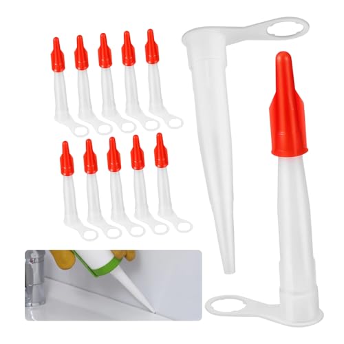 12 Pieces Silicone Sealant Nozzles Resealable Silicone Tube Nozzles with Red Caulk Caps for Bathroom & Kitchen Sealing