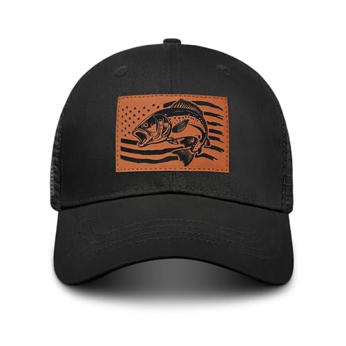 Image of Fishing Hat Fishing Gifts for Men, Bass Fish Flag Hats, Fishing Gear Accessories Stuff, Adjustable Fishing Trucker Hat