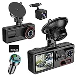 Câmera de Carro 1080P UHD com Dupla Câmera (Frontal e Traseira), Visão Noturna, Tela IPS 2.0'', Ângulo de 170°, WDR, Cartão de 64GB Incluso