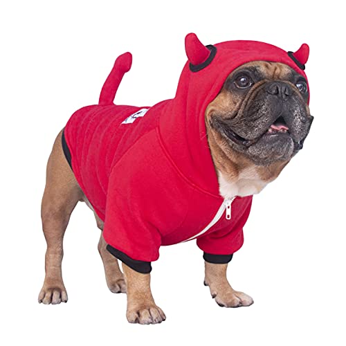 iChoue Little Devil Dog Halloween Costumes Clothes Sweater Cute Funny for English Bulldog Cold Weather Winter Coats Hoodies – Red, XLarge