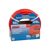 Lincoln 72N3850 50' x 3/8' ID Air/Water Hybrid Polymer Replacement Hose for 83753 Reel, 1/4' NPT Male Leak-free Brass Fittings, Kink Resistant, Meets PFAS-Free Regulations, UV Protective, Red/Black