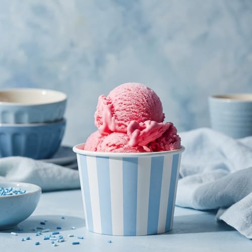 Image of Zopeal 50 Count Light Blue Striped Ice Cream Cups Disposable Dessert Bowls
