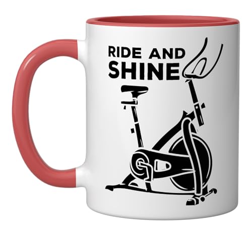Indoor Cycling Spin Bike Mug Ride & Shine Quote Red/White