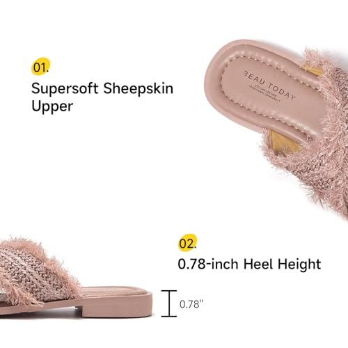 Image of BEAU TODAY Flat Sandals for Women,Women's Leather Sandals with 2 Strap,Peep Toe Summer Strap Sandals for Women,Open Toe Buckle Comfortable Dress Sandals Shoes for Women