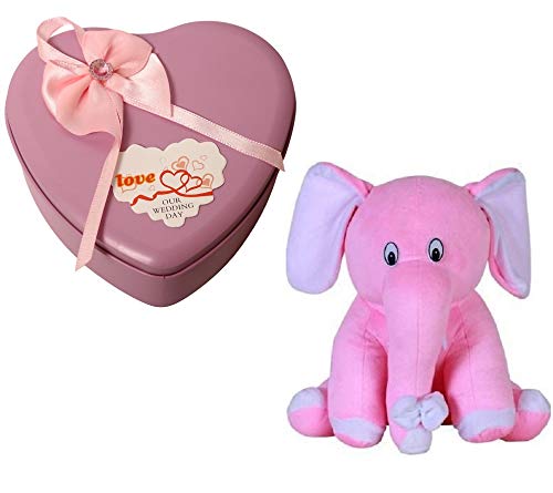 Pink Heart Box & Pink Elephant Teddy Bear for Valentine Gift for Your gf, bf Couples Gift in Size of 12 & 31 cm Long-image-49