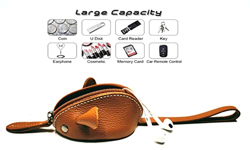 Genuine Leather Mouse Coin Purse Wallet, Womens Change Purse With Zipper, Cute Soft Leather Coin Pouch Mini Size - Christmas Gift (Brown) #TOP1