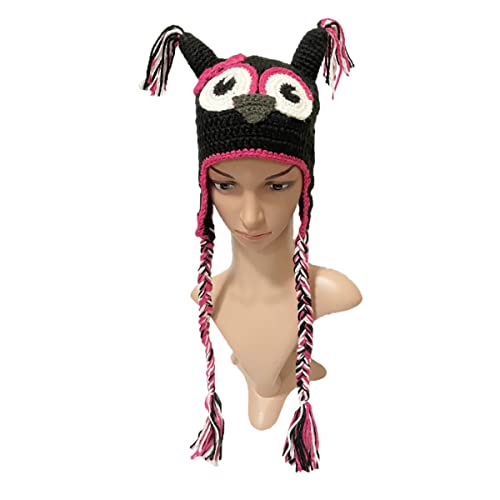 BIBITIME Handmade Knit Owl Bird Hat Crochet Tassel Eyes Ears Braid Earflap Beanie Cap2