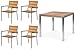 Produktbild OUTFLEXX Tischgruppe mit 4 Stapel-Stühlen in Silber, Gartengarnitur aus Edelstahl Metall, Sitzgruppe mit Teak-Holz, Esstisch-Gruppe ca. 90x90 cm