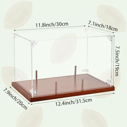 Image of Clear Acrylic Football Display Case with Wood Base & Tee, Memorabilia Stand Cube Holder, Dust Protection Transparent Storage Box for Single Ball Souvenir Football Collections