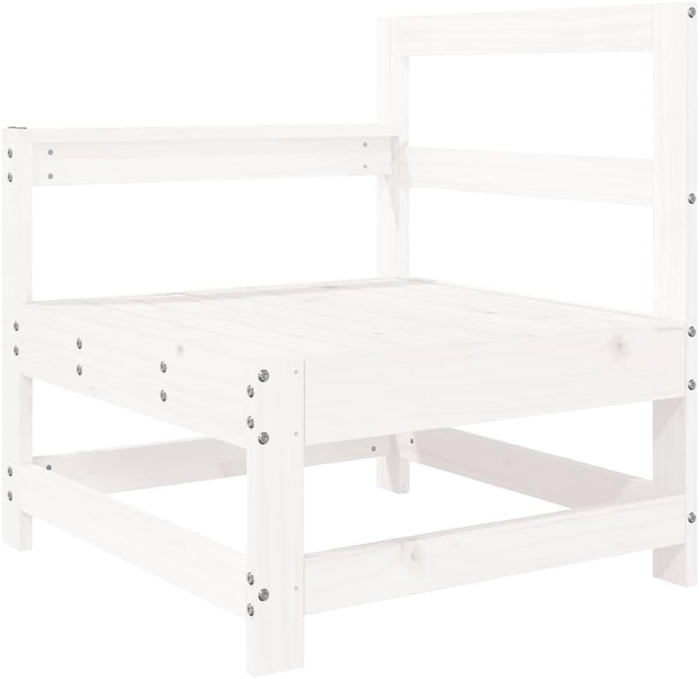 Rustic White Garden Chair Solid Pine Wood Modular Outdoor Seating 24.4 x 26 x 27.8 in Compact Patio Loveseat for Garden Balcony and Terrace