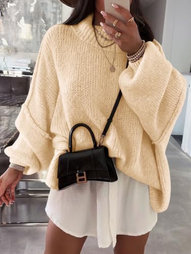 Image of Saodimallsu Womens Oversized Sweaters Mock Neck Batwing Long Sleeve 2026 Fall Trendy Ribbed Knit Casual Tunic Sweater