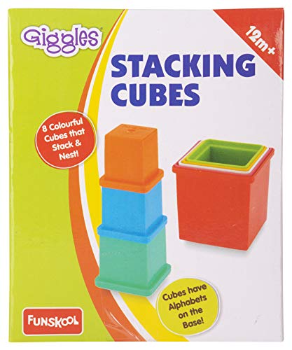 Image of Giggles - Nico The Giraffe, Pull Along Toy, Head Bobs, Tail Wags, Walking, 18 Months & Aboves&Funskool Plastic Stacking Multicolored Cubes,Stack and Nest, 12 Months & Above,