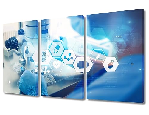 Image of TUMOVO 3 Panels Scientists and Scientific Experiments Wall Painting Clinical Laboratory Prints for Wall Decor Laboratory Posters Art Prints Giclee Gallery-Wrapped Posters and Prints (36 inch Wx24 H)