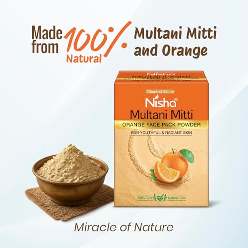 Image of Nisha Orange Multani Mitti for Face 100g | Fuller's Earth Powder | Natural Oil Control, Acne & Tan Removal | Skin Brightening Face Pack