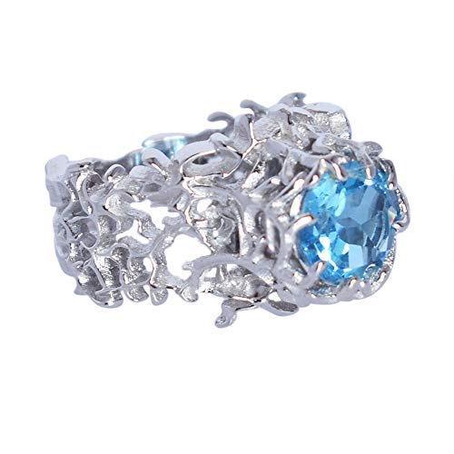 Bague fiançailles topaze bleue argent fine anti-allergie