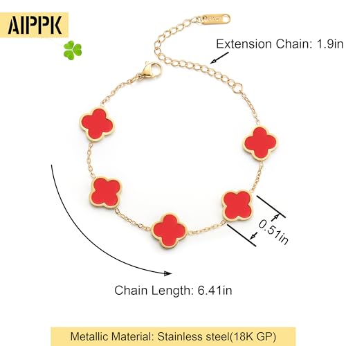 Image of AIPPK 18K Gold Plated Clover Lucky Bracelet for Women White /Black /Red /Green Flower Four Leaf Link Bracelets Trendy Jewelry Gifts for Women