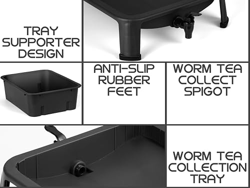 Blütezeit 5-Tray Worm Composter, 53QT Worm Compost Bin Indoor & Outdoor, Worm Farm Kit for Vermicomposting Starter, Recycling Food Waste (Black) by Blütezeit - Image 5