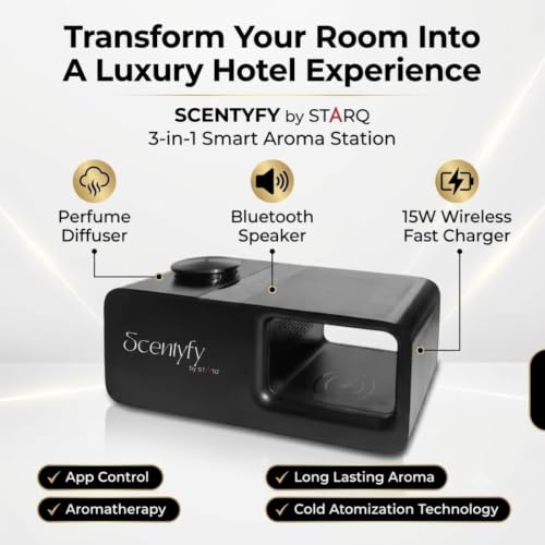 Image of SCENTYFY by STARQ Trinity 3-in-1 Smart Perfume Diffuser with Bluetooth Speaker & Wireless Charger, Aromatherapy Essential Oil Diffuser, Home, Office & Bedroom Decor