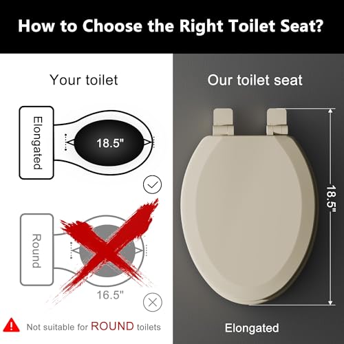 Image of Angol Shiold Slow Close Wood Toilet Seat（Bone, Elongated 18.5''）