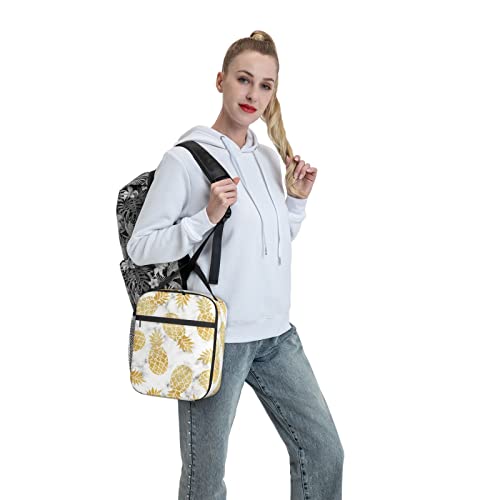 Yetta Yang Marble Gold Pineapple Portable Lunch Bag Insulated Lunch Box Reusable Totes For Women Men Work Picnic Camping #TOP6