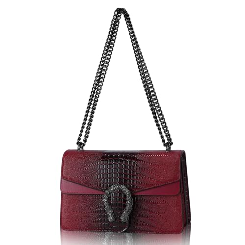 Image of Women's Crossbody Shoulder Bag Snake Print Satchel Purse Leather Chain Clutch Evening Handbag