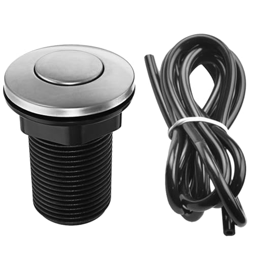Uonlytech Bouton-poussoir Pneumatique 32 Mm en Plastique Abs Joint Silicone et Buse PC Transparent, pour Broyeur de Déchets Alimentaires Inox, Bouton du Réservoir D'eau Noir Tige 1,5 Mètre,